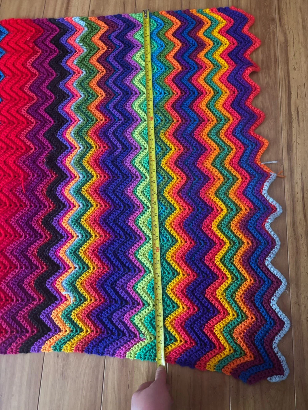 Handmade Rainbow Chevron Crochet Blanket Multicolored Ripple Throw 32x47 Accent